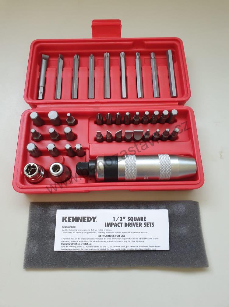 Rázový šroubovák 1/2" + 5/16" KENNEDY - Sada 37 bitů