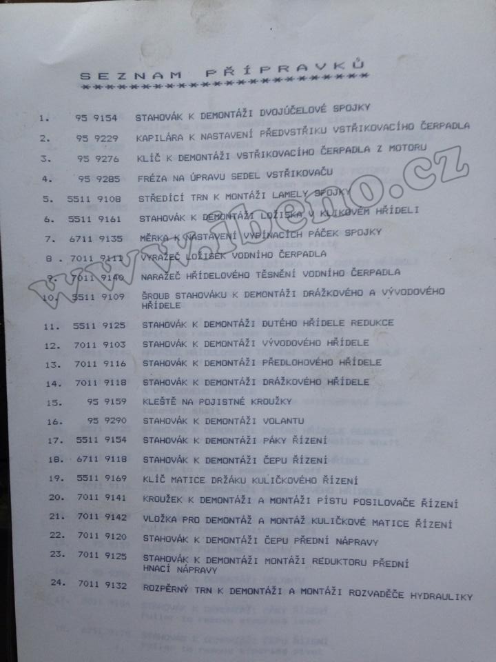 Servisní nářadí  Zetor 5211 5245 6211 6245 7211 7245 7245H 7711 7745