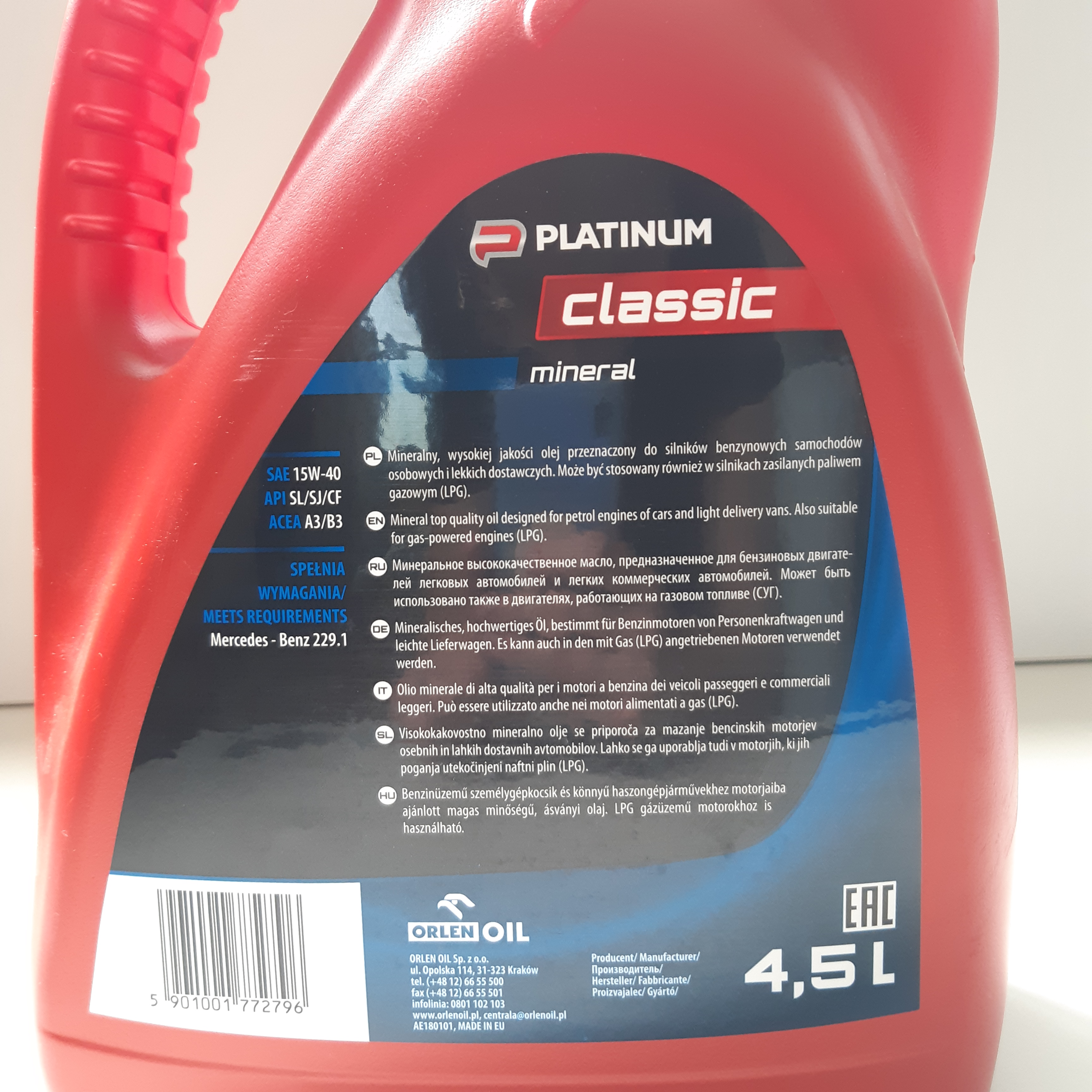 4,5Litr - Minerální motorový olej - 15W-40 - Orlen Oil