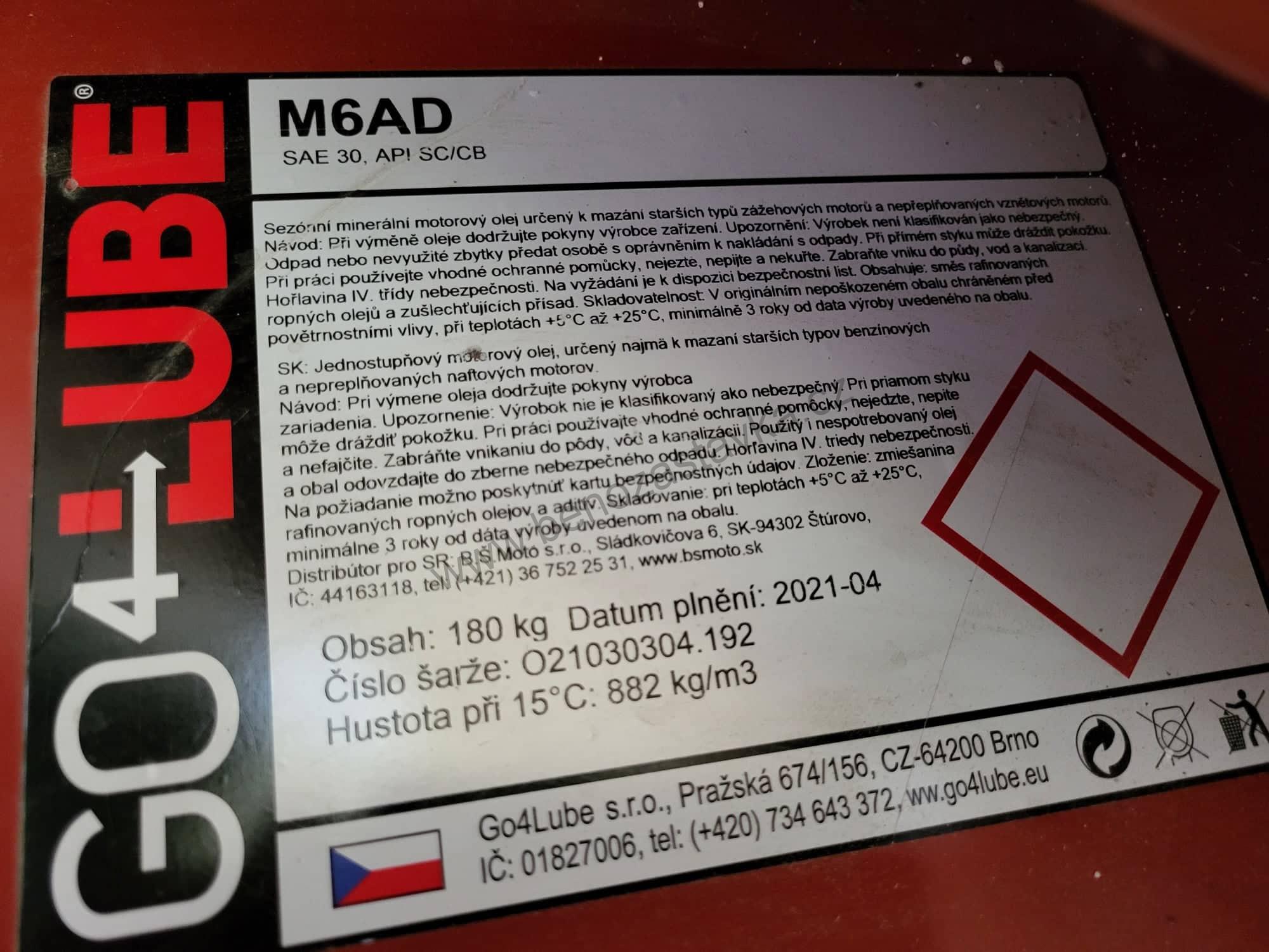 180 kg - Motorový olej - M6AD - Go4Lube