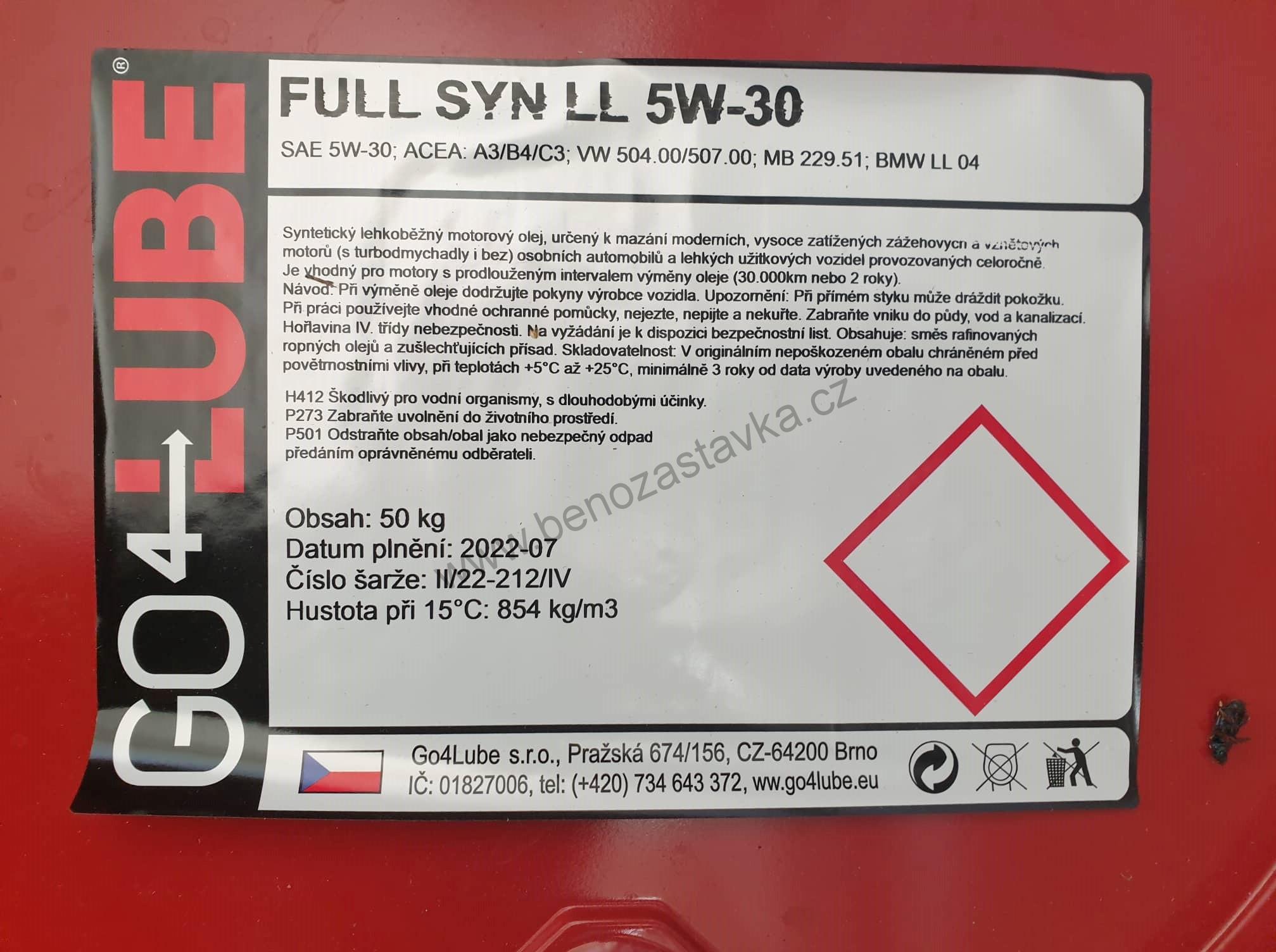 50 kg - Motorový olej CELOROČNÍ - FULL SYN LL 5W-30