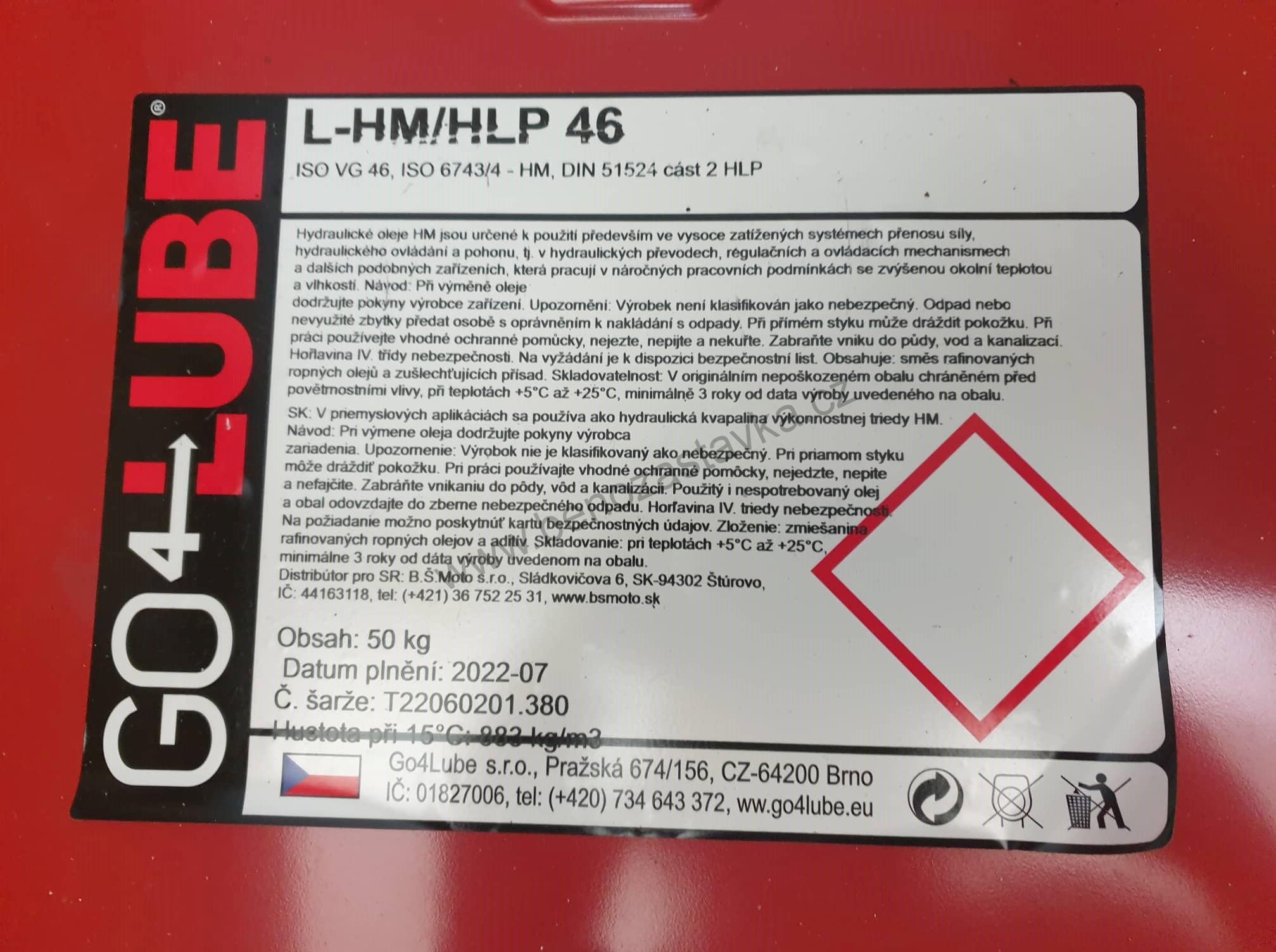 50 kg - Hydraulický olej - OH HM 46 - Go4Lube