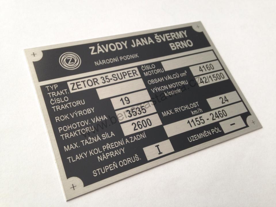 Výrobní štítek - Zetor Super 35