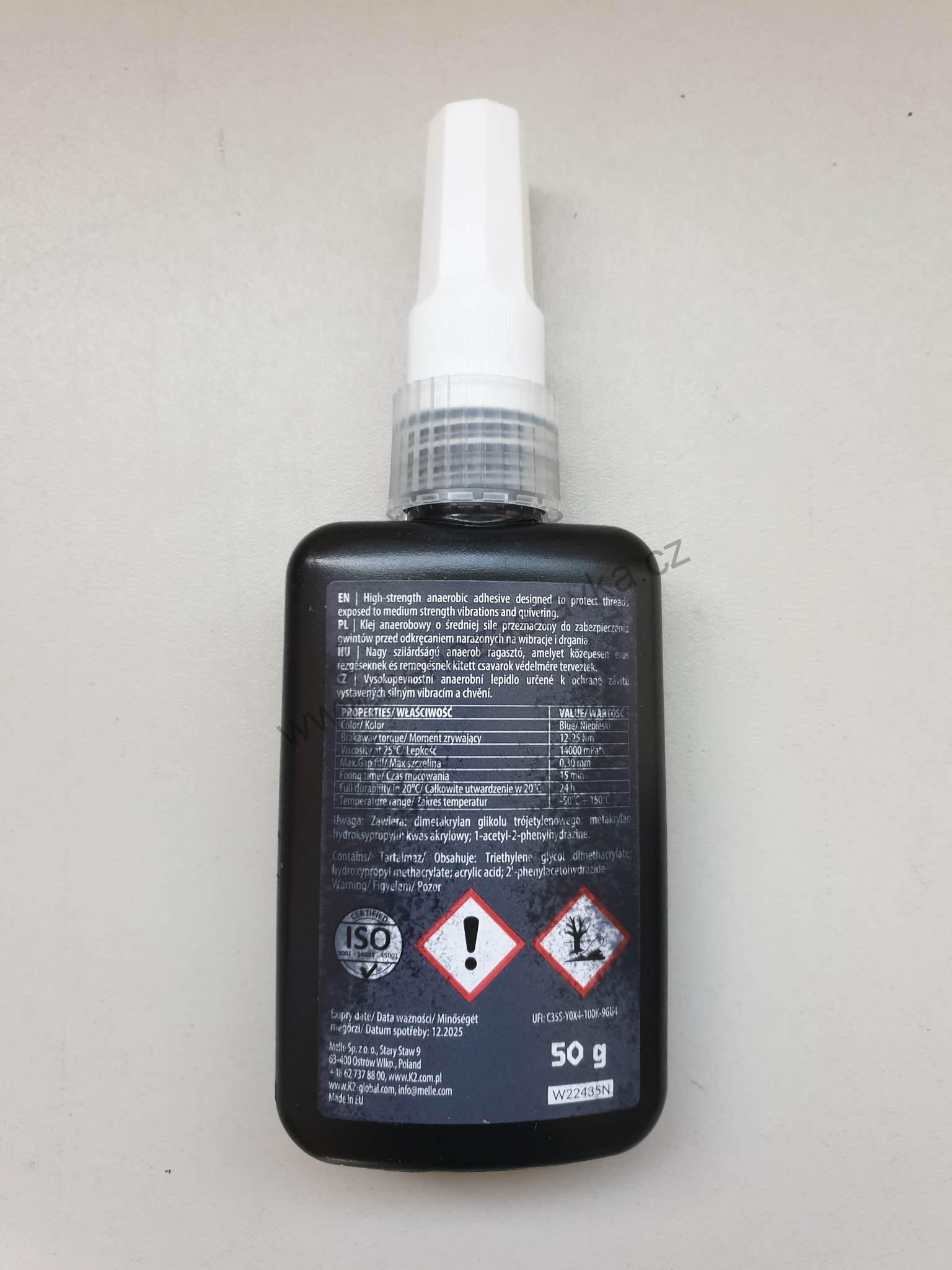 Zajišťovací lepidlo - střední pevnost - 50ml K2 PROLOK W243