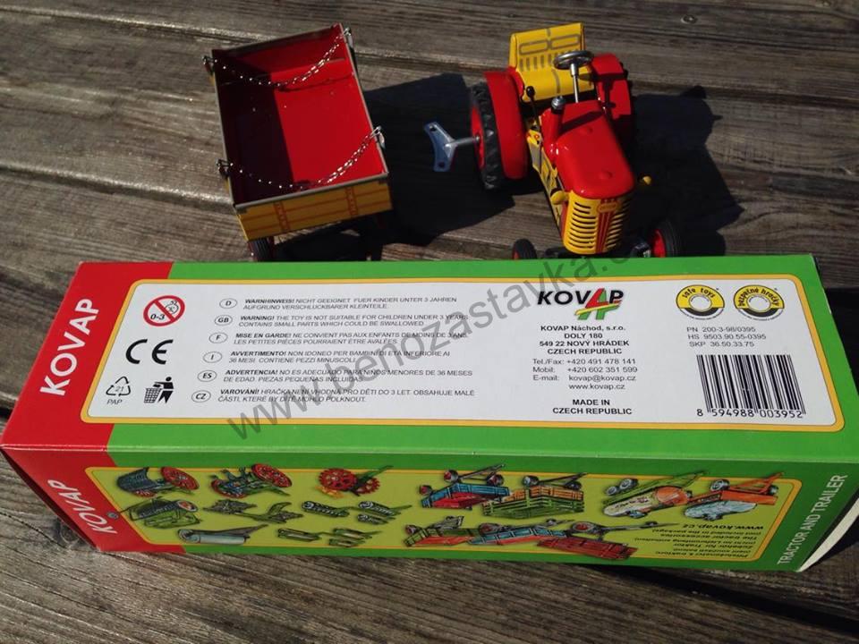 Plechový model traktor ZETOR 25 s valníkem červený - kovové disky - KOVAPCZ