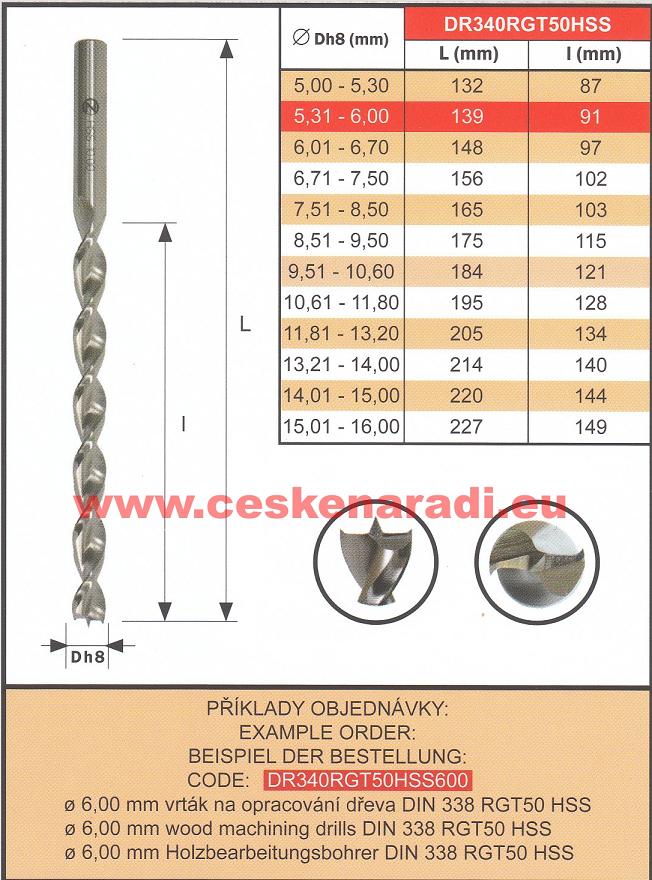 Vrták do dřeva lesklý - průměr 7,00 x109x69